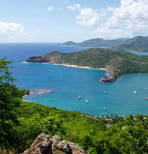 Scenic view over Shirley Heights and Atlantic Ocean